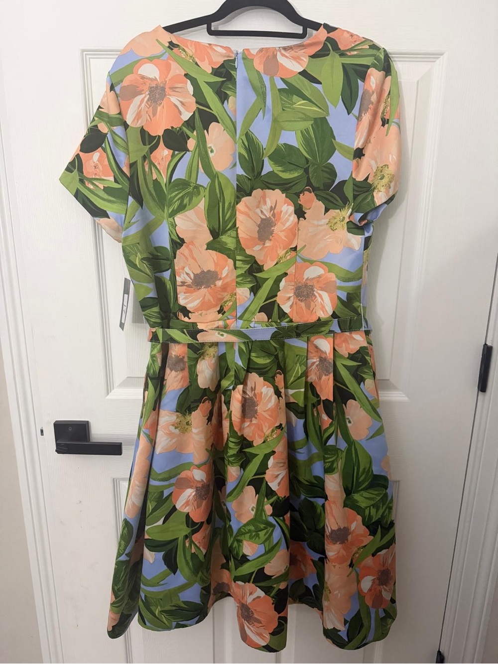 Tahari ASL Women's Green Floral Belted Pleated Short-Sleeve Fit & Flare Dress 16 - Picture 8 of 10
